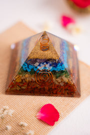 Colorful 7 Chakra pyramid, Reiki energized to balance and align all energy centers.