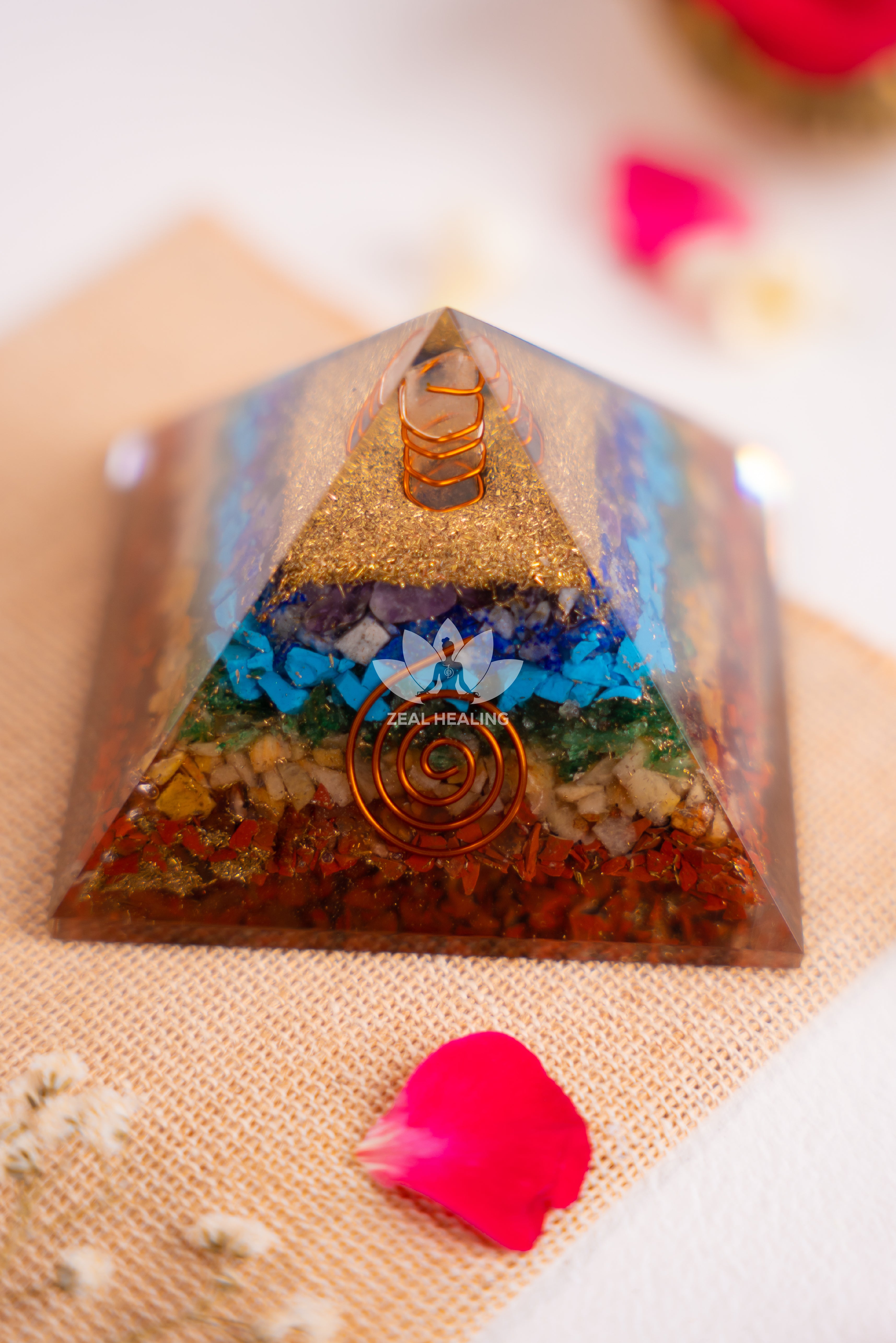 Colorful 7 Chakra pyramid, Reiki energized to balance and align all energy centers.