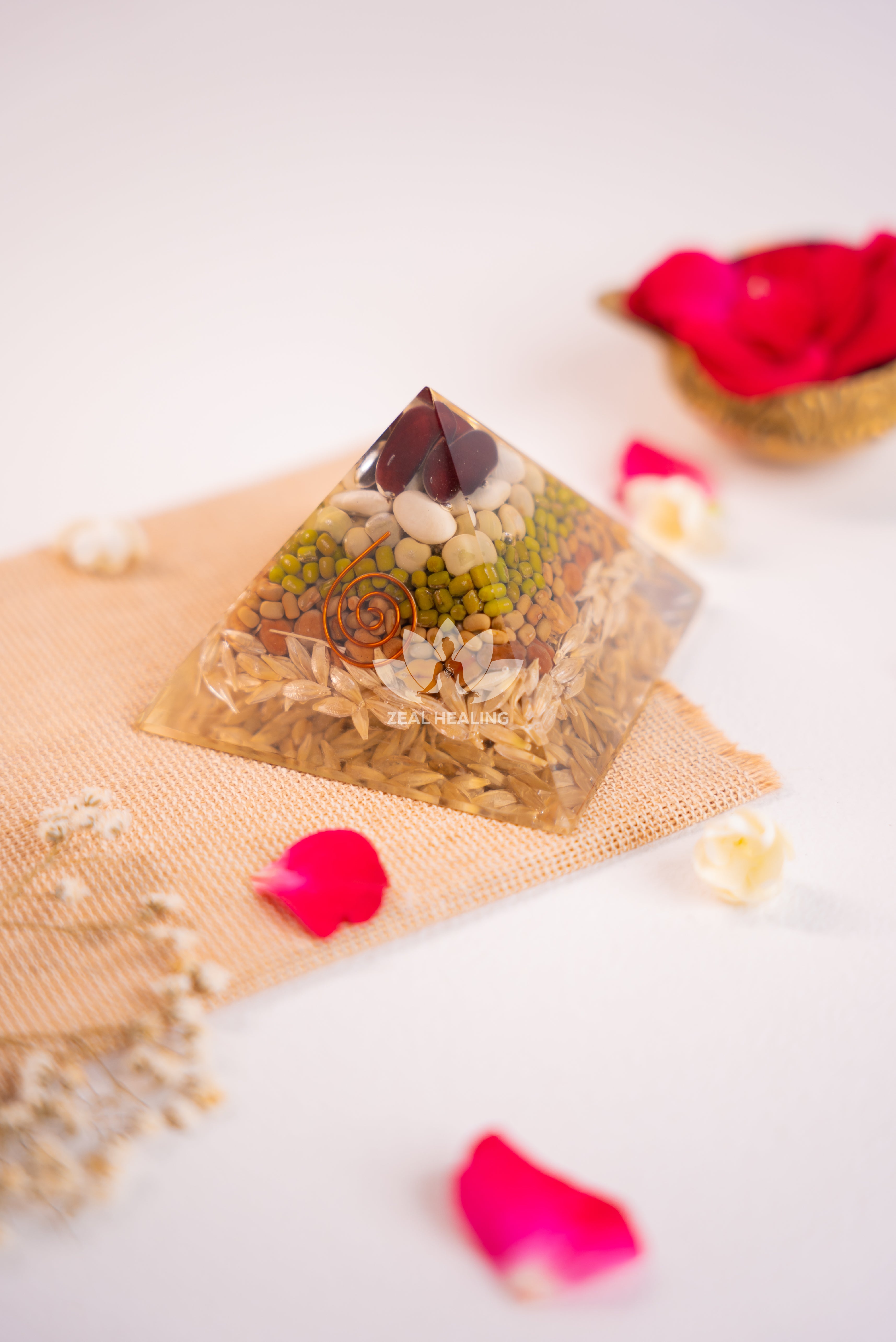 Polished spiritual pyramid symbolizing Goddess Annapoorna, radiating positive and divine energy.