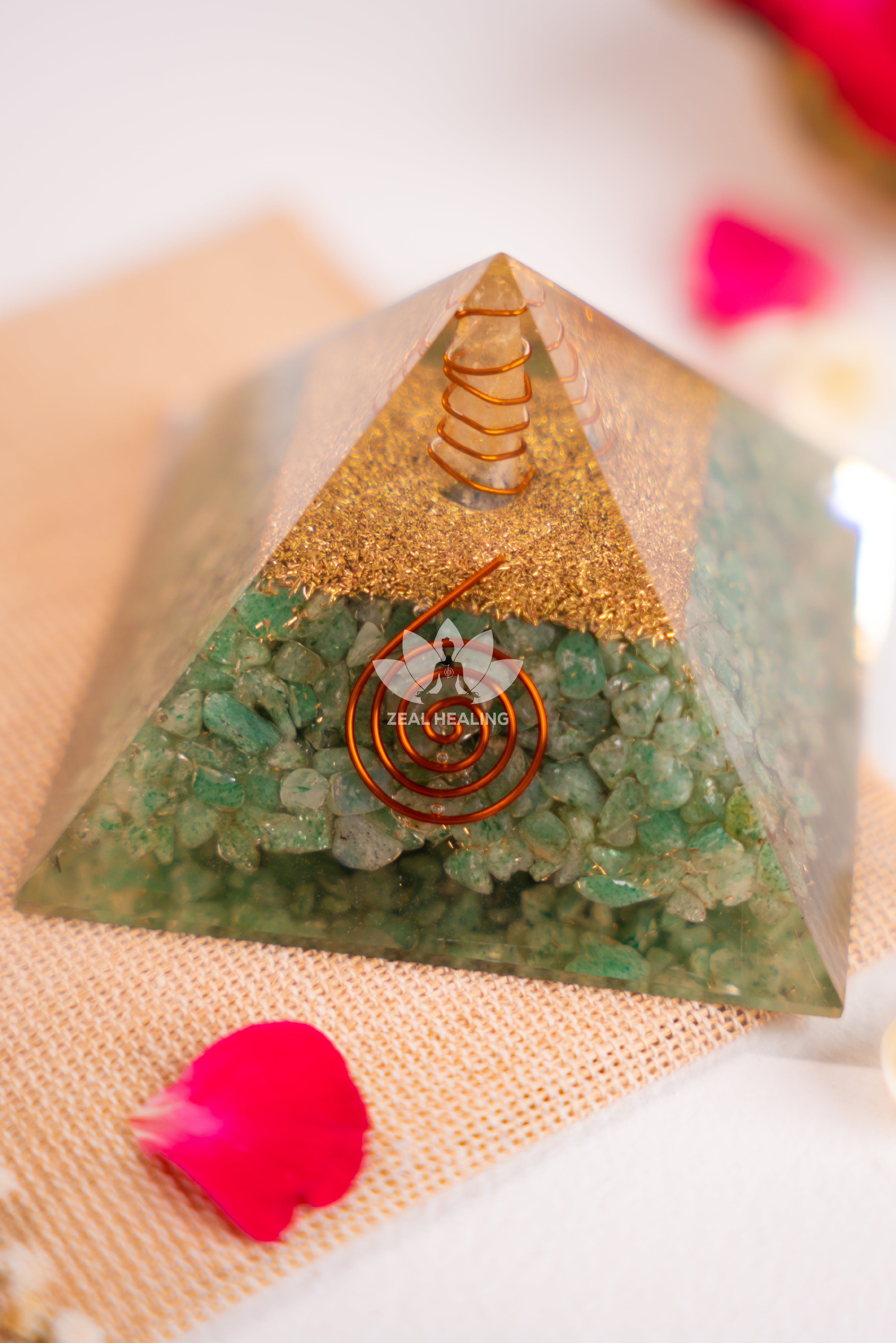 Smooth green Aventurine pyramid, Reiki energized to bring luck and growth.
