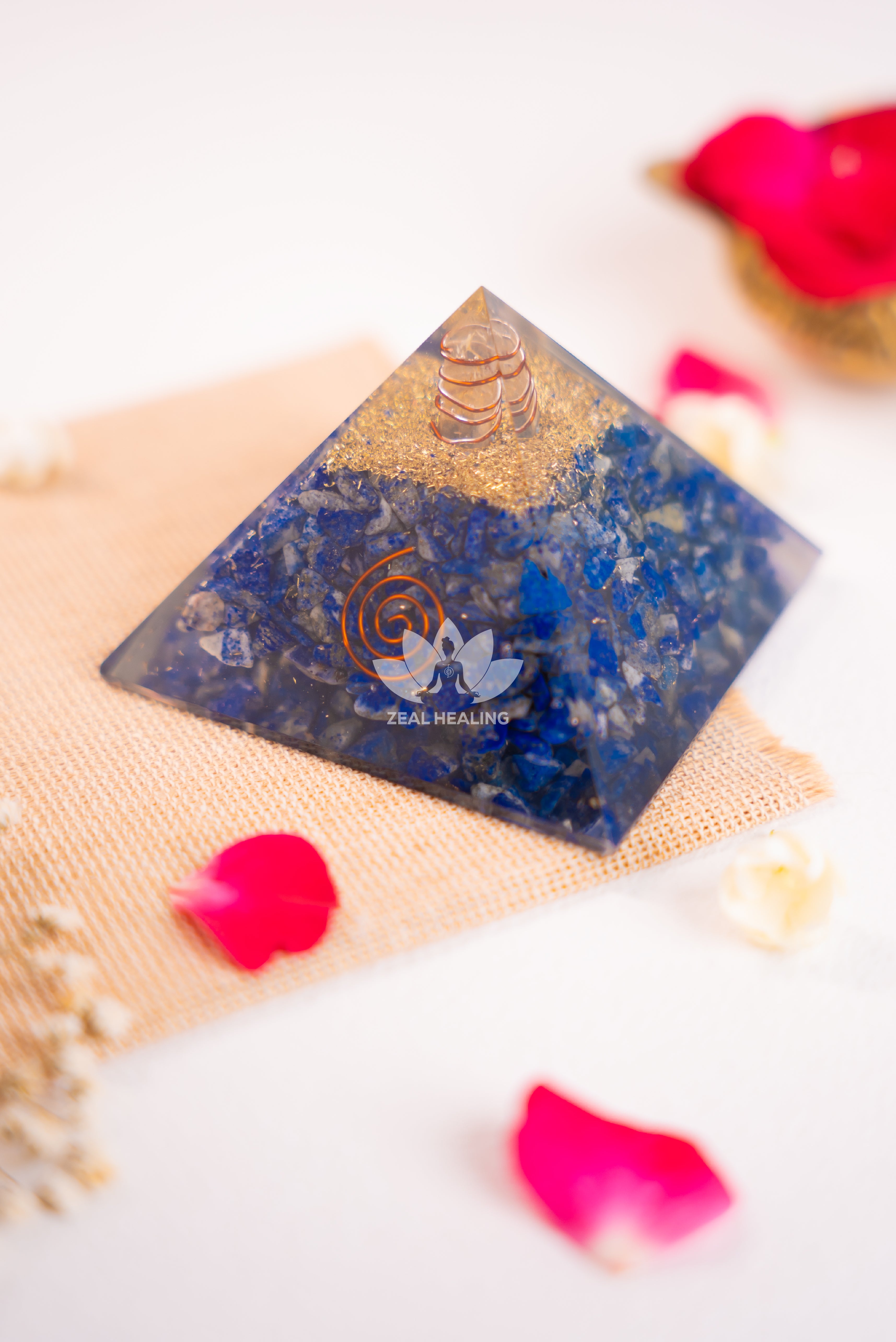 Deep blue Lapis Lazuli pyramid, Reiki energized for wisdom and inner peace.
