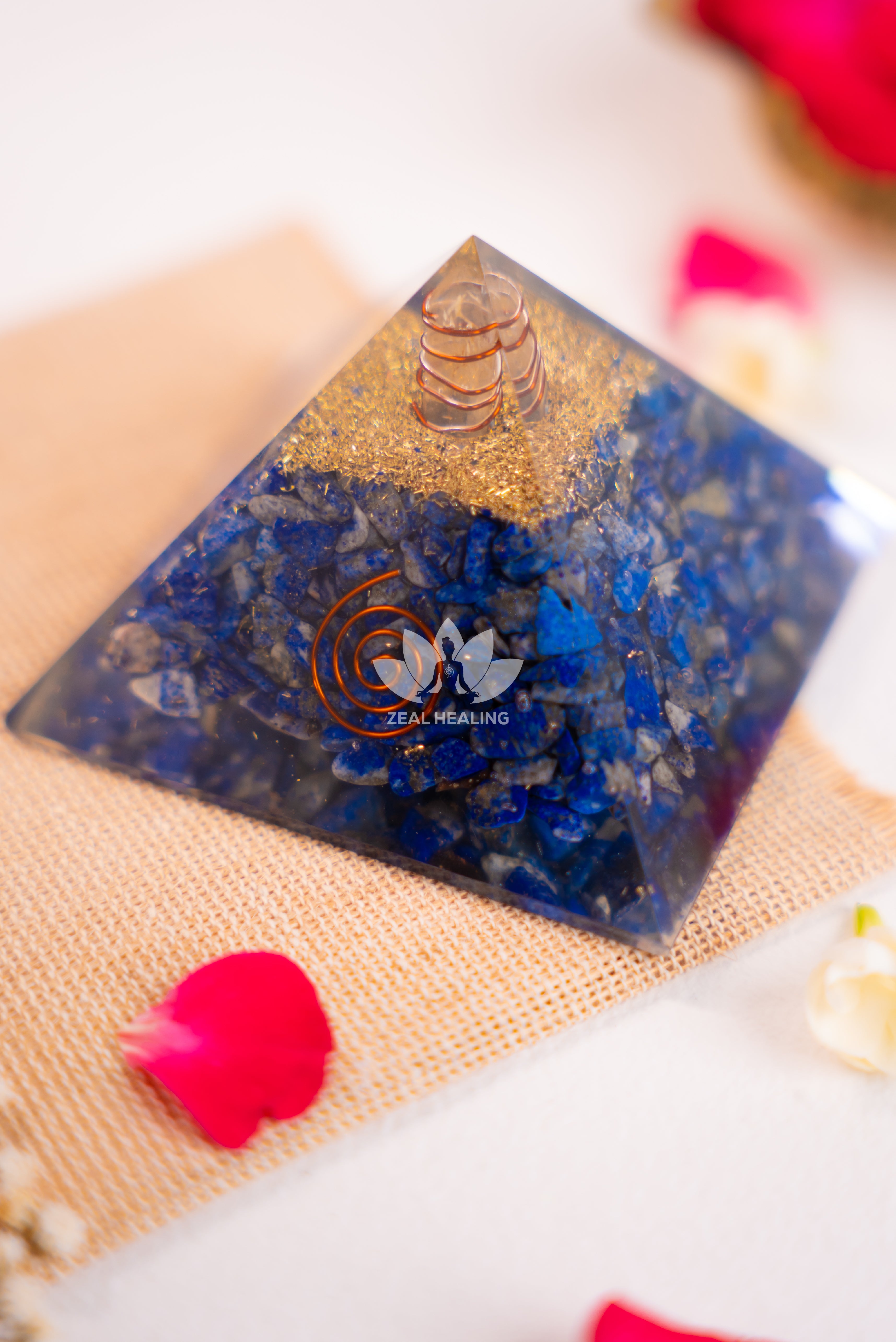 Polished Lapis Lazuli pyramid with golden flecks, radiating calm and clarity