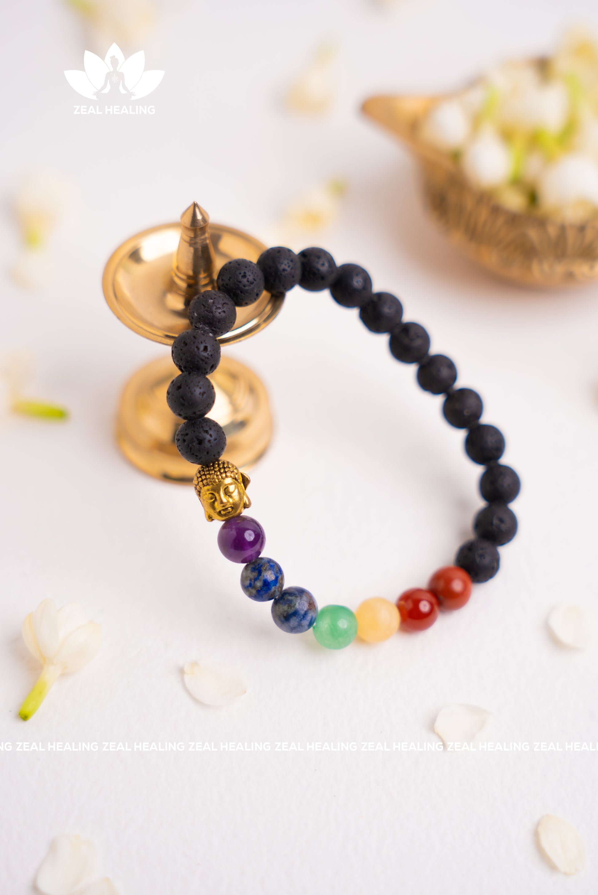 Reiki-energized Lava 7 Chakra bracelet – promotes spiritual alignment and stability