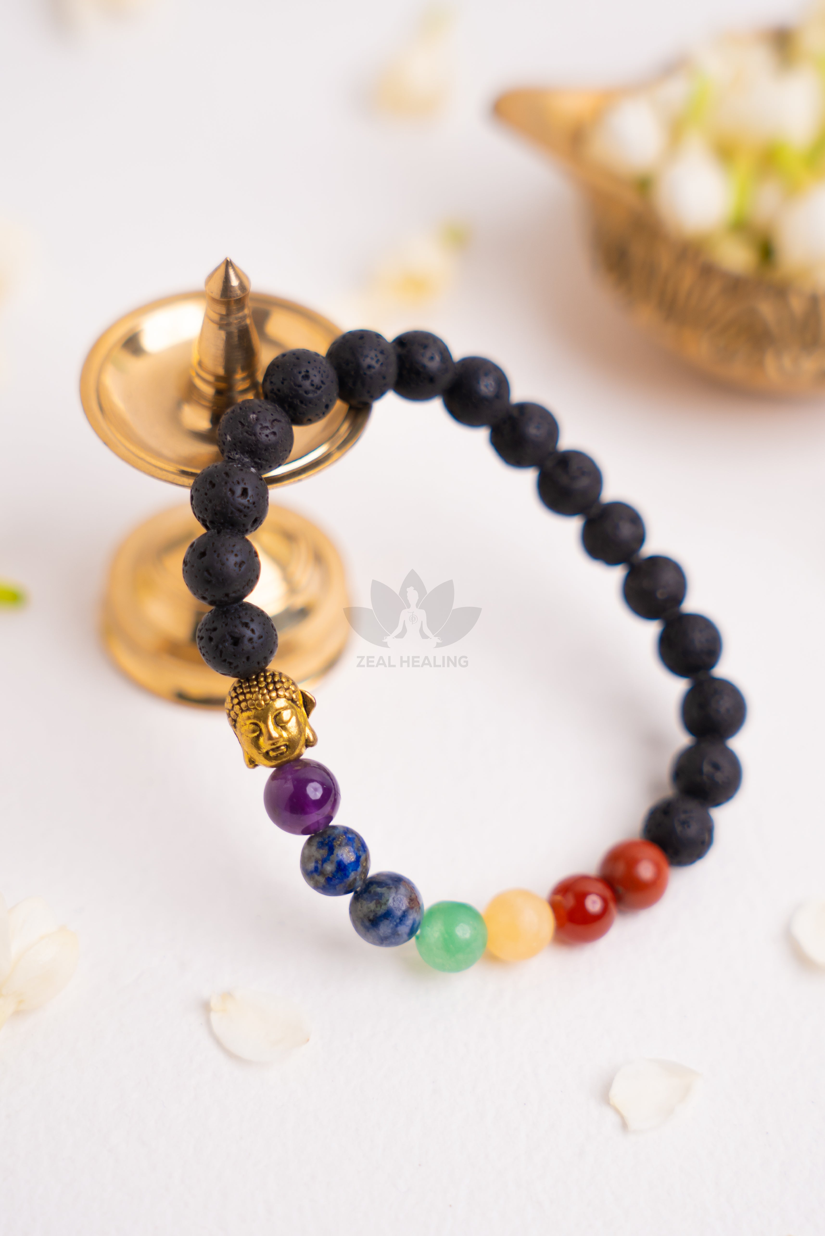 Handmade Lava and Chakra stone bracelet – supports meditation and emotional balance