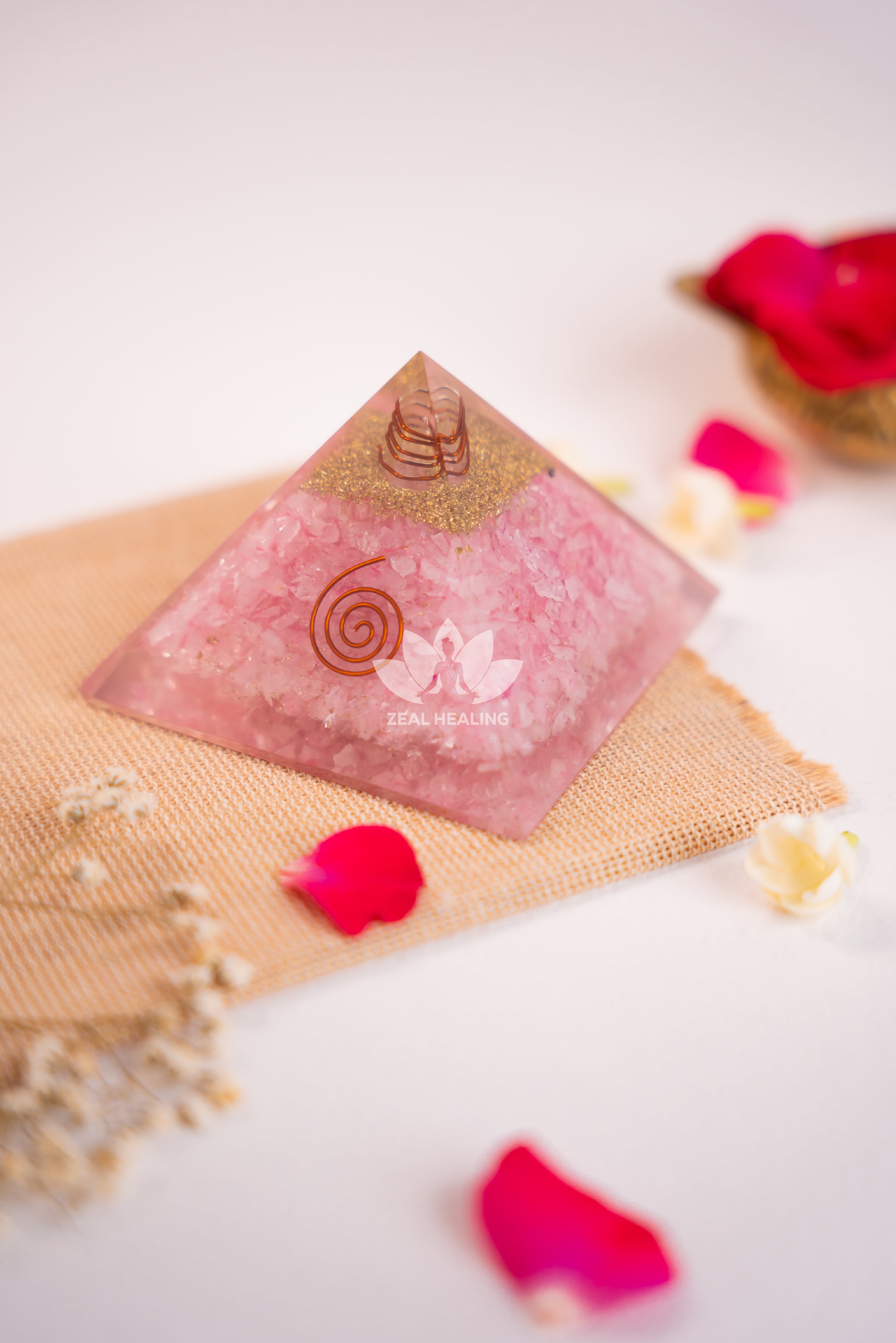 Soft pink Rose Quartz pyramid, Reiki energized to attract love and calm energy